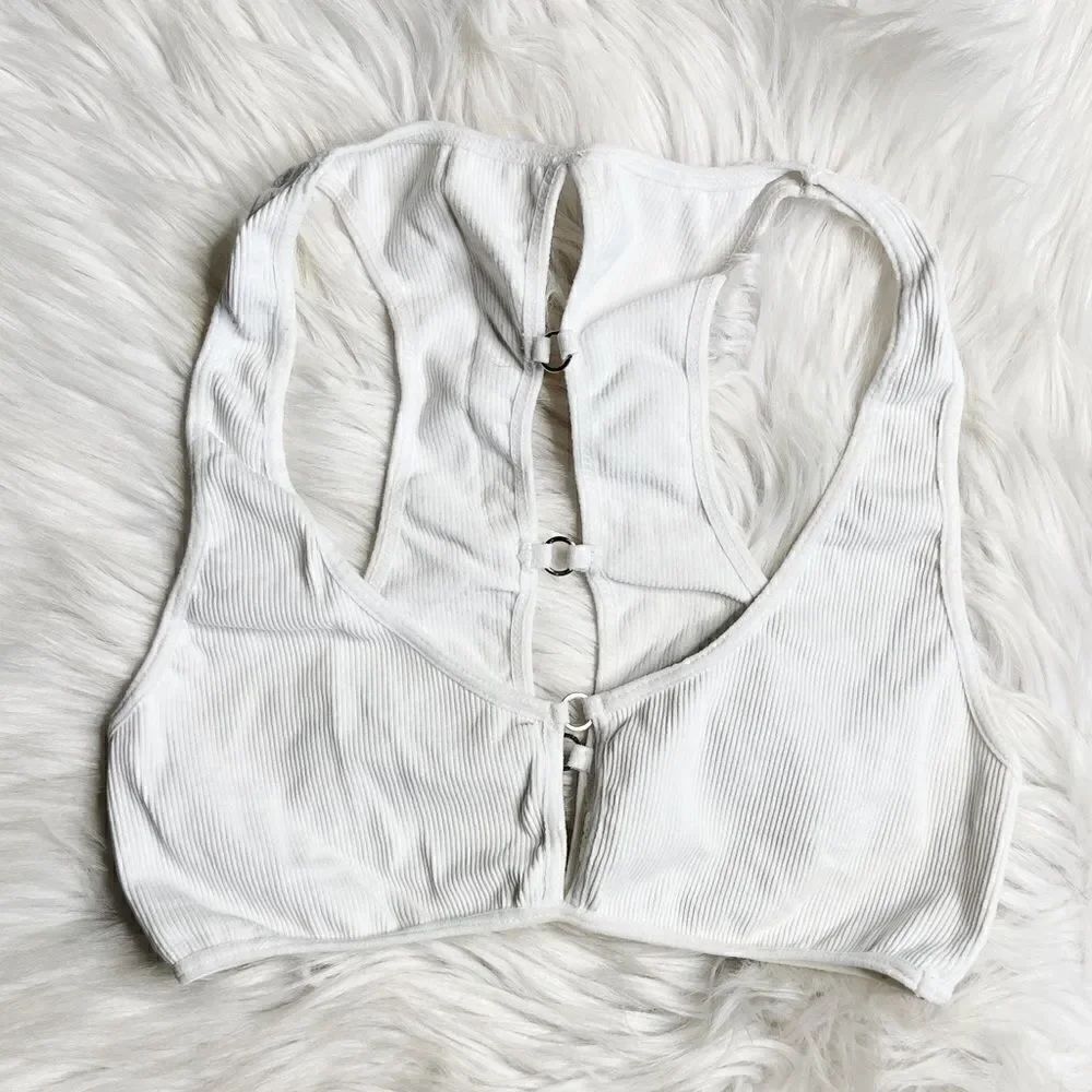Youmita Caged Cut Out Racerback Ribbed Sports Bra White